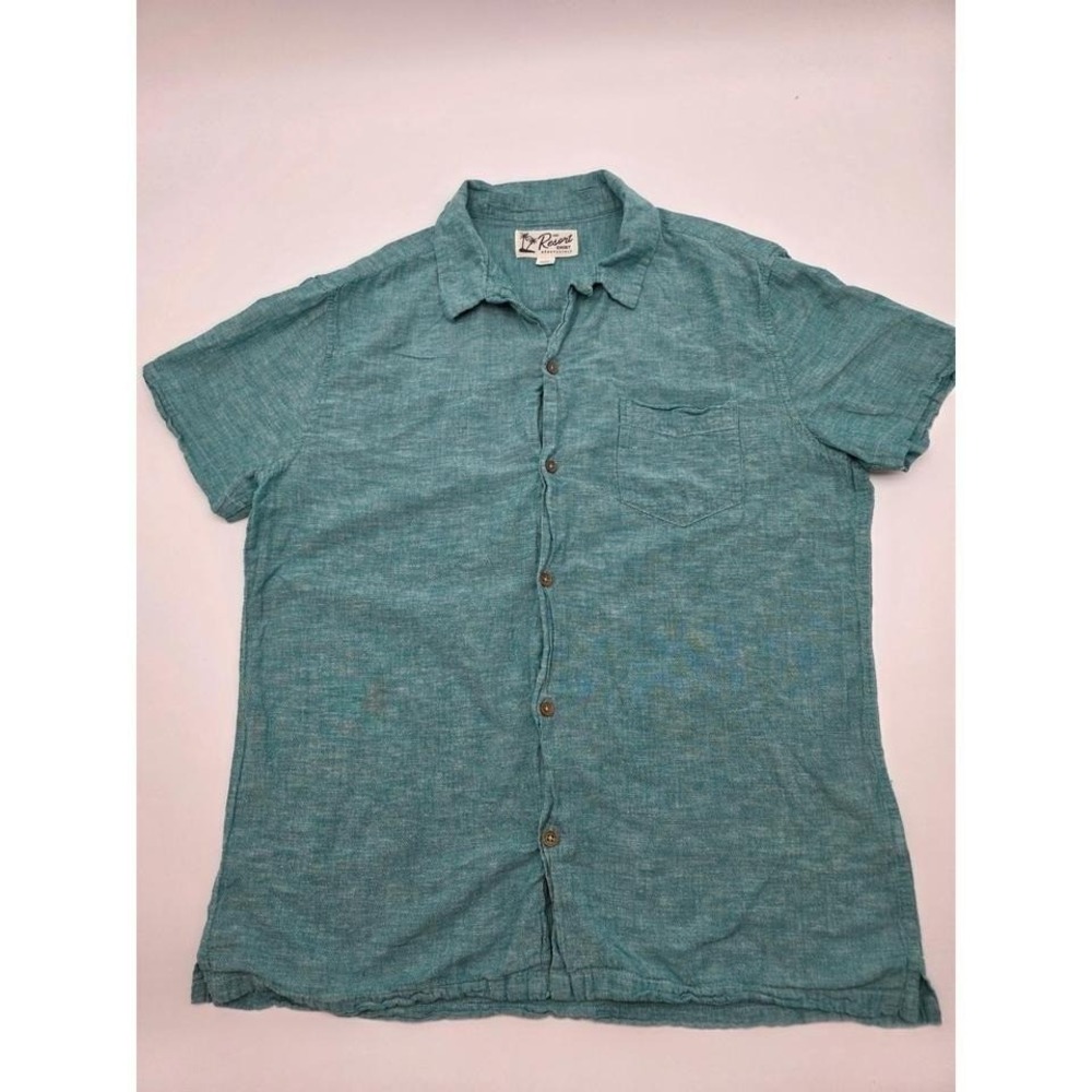 Aeropostale Resort Shirt Mens Large Green Excellent Cotton Flax Button Up Pocket